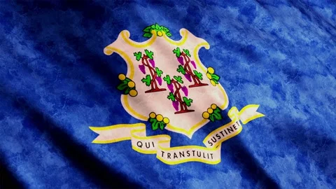 Connecticut State Flag waving in the wind grunge version Stock Footage 236431039