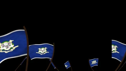 Connecticut State Flags Waving Crowd. Realistic 4K 60fps Seamless Loop Stock Footage 338405901