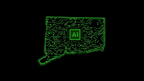 Connecticut State Map AI Chipset Technology Opener Stock Footage 337092915