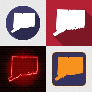 Connecticut State Map Icons Set, USA Silhouette Collection in Flat, Minimal.. Stock Illustration