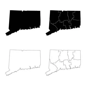 Connecticut State Outline and Solid Fill Map Set. 스톡 일러스트