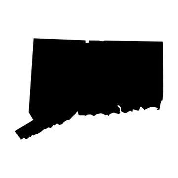Connecticut, state of USA - solid black silhouette map of country area. Simple Ilustração Stock