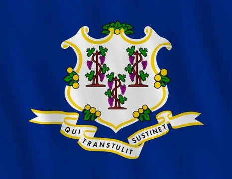 Connecticut US state flag with waving effect, official proportion. Stock Illustration