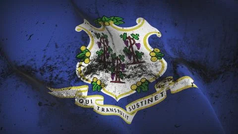 Connecticut US State grunge dirty flag waving on wind. Stock Illustration