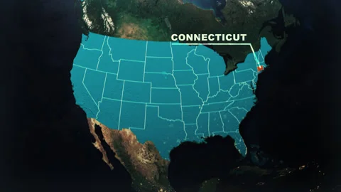 Connecticut US State Satellite Map Animation V2 Stock Footage 307778146