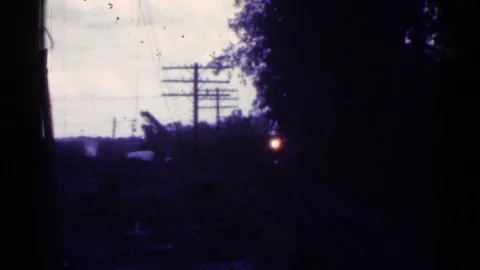 CONNECTICUT USA-1953: Loop Stopped Train Among Telephone Wires And Trees Stock Footage 125296170