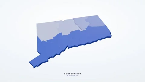Connecticut USA 3D isometric state map with county borders rotating on a clean Stock Footage 340404506