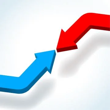 Connecting 3D blue and red graph arrows Stock Illustration