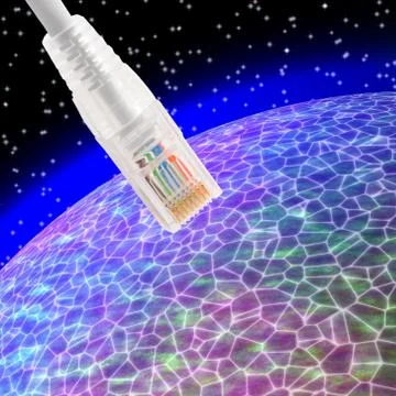 Connecting of abstract world globe to data cable. 库存照片