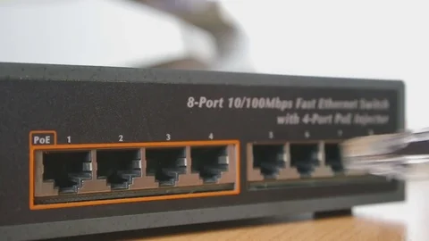 Connecting the adapter in the switch Video stock 74354509