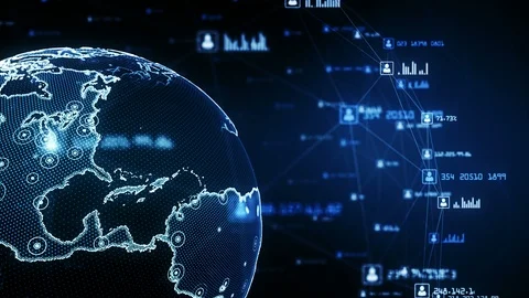 Connecting big data around the world. Global network connections. Blue version. Stock Footage