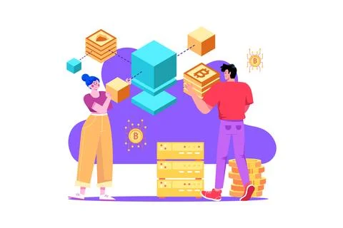 Connecting blocks in blockchain technology Stock Illustration