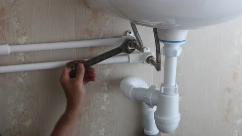 Connecting braided hoses to plumbing system at home while installing faucet on Stock Footage 201993597