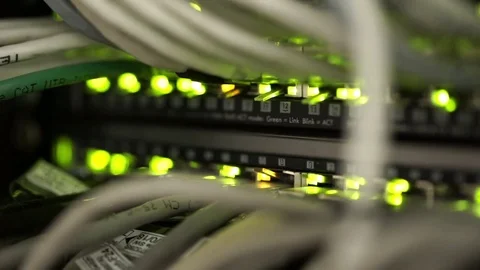 Connecting Cable And The LED Lights Blinks. The Internet Server And Server of Stock Footage 73051466