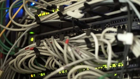 Connecting Cable And The LED Lights Blinks. The Internet Server And Server of Video stock 73051874