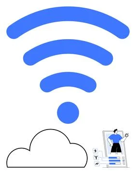 Connecting to the Cloud Service with Smartphone via wireless Signal Concept Stock Illustration