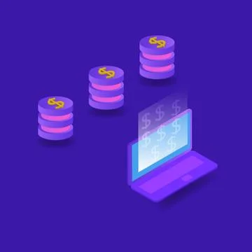 Connecting a computer to the network and making money. Stock Illustration