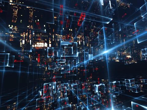 Connecting computer networks to modern cities in the future Foto stock