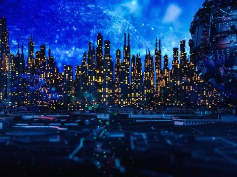 Connecting computer networks to modern cities in the future 스톡 사진