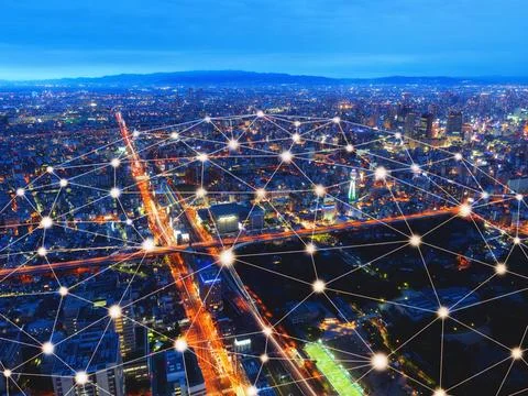 Connecting computer networks to modern cities in the future Foto stock