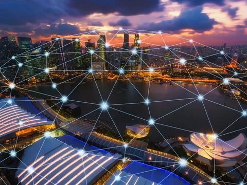 Connecting computer networks to modern cities in the future Foto stock