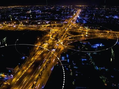 Connecting computer networks to modern cities in the future 스톡 사진