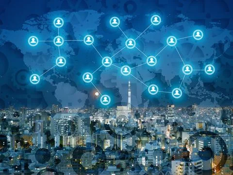 Connecting computer networks to modern cities in the future 스톡 사진