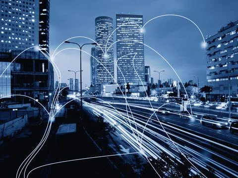 Connecting computer networks to modern cities in the future 스톡 사진