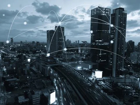 Connecting computer networks to modern cities in the future Foto stock