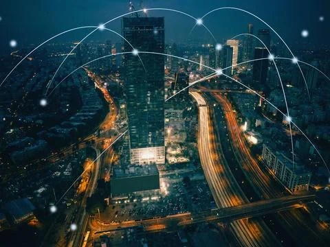 Connecting computer networks to modern cities in the future 스톡 사진