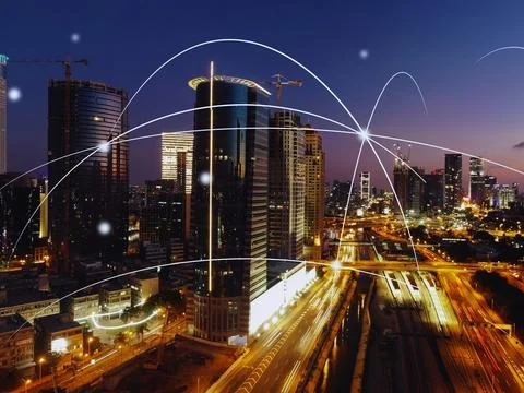 Connecting computer networks to modern cities in the future Foto stock