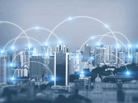 Connecting computer networks to modern cities in the future 스톡 사진