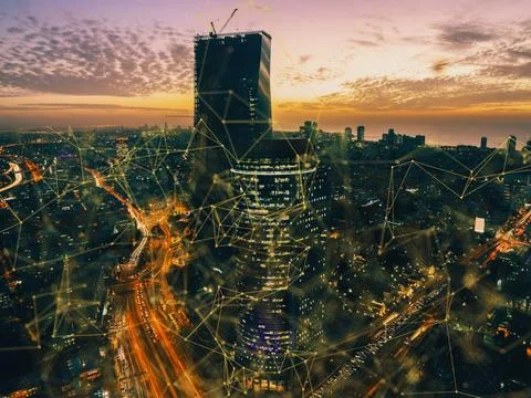 Connecting computer networks to modern cities in the future Stock Photos