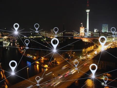Connecting computer networks to modern cities in the future 스톡 사진