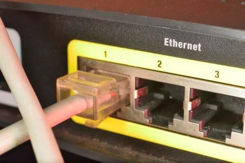 Connecting a computer to the router Stock Photos