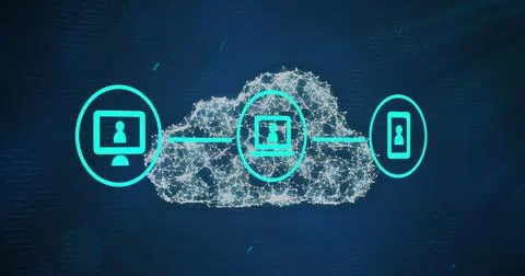 Connecting devices in digital cloud network, showcasing modern technology Stock Illustration