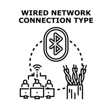 Connecting devices through wired and wireless network types Stock Illustration