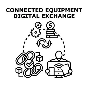 Connecting digital equipment exchanging data securely Stockillustratie