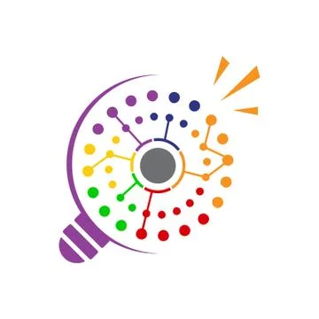 Connecting Dot Tech Idea Bulb logo design vector concept Stock Illustration