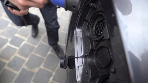 Connecting an electric car to the charger, stock video Stock Footage