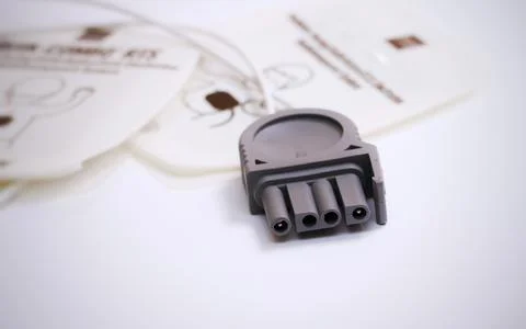 Connecting end of a combo pads used for paediatric defibrillation. Stock Photos