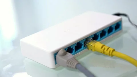 Connecting an ethernet cable to a hub Stock Footage 289029789