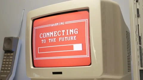 Connecting to the Future on a Retro 80s 90s TV Screen Animation Видео 214061197