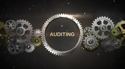 Connecting Gear wheels, and make keyword, 'AUDITING' (included alpha) Stock Footage 62679664