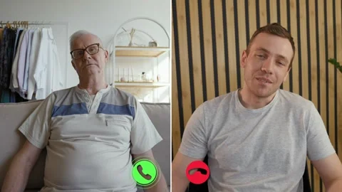Connecting generations through online calls during virtual meetups Stock Footage 305546541