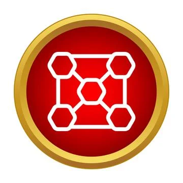 Connecting hexagons forming molecular structure on red button Stockillustratie