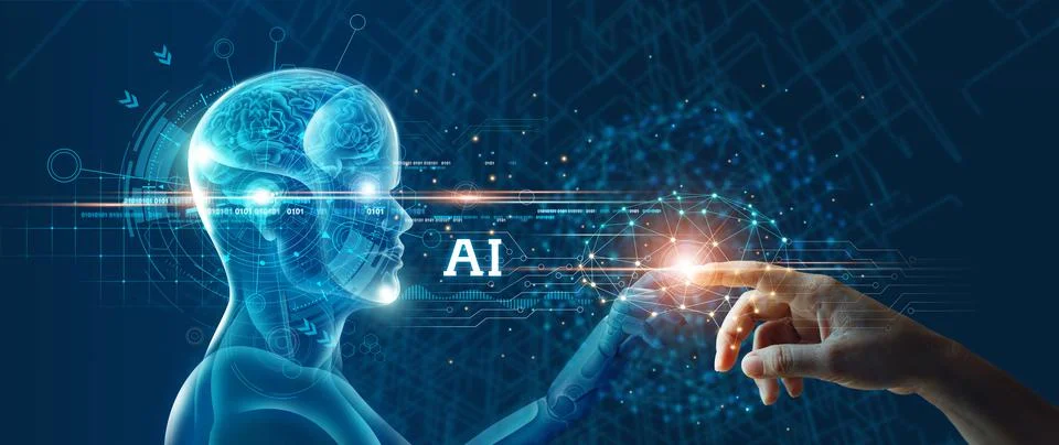 Connecting human data to mindset of Artificial intelligence AI, Digital data 库存照片