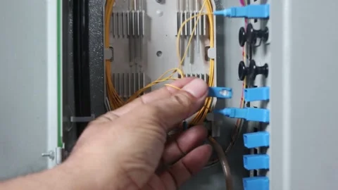 Connecting the internet network with fiber optic cables Stock Footage 289269514