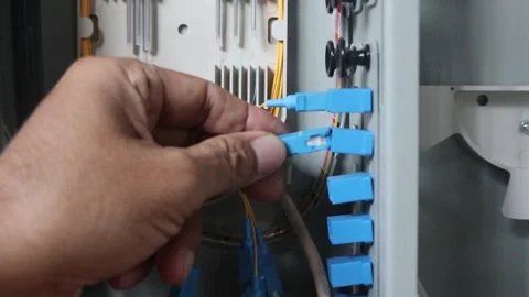 Connecting the internet network with fiber optic cables Stock Footage 289269533