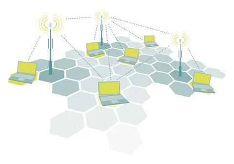 Connecting laptops / wireless network Stock Illustration